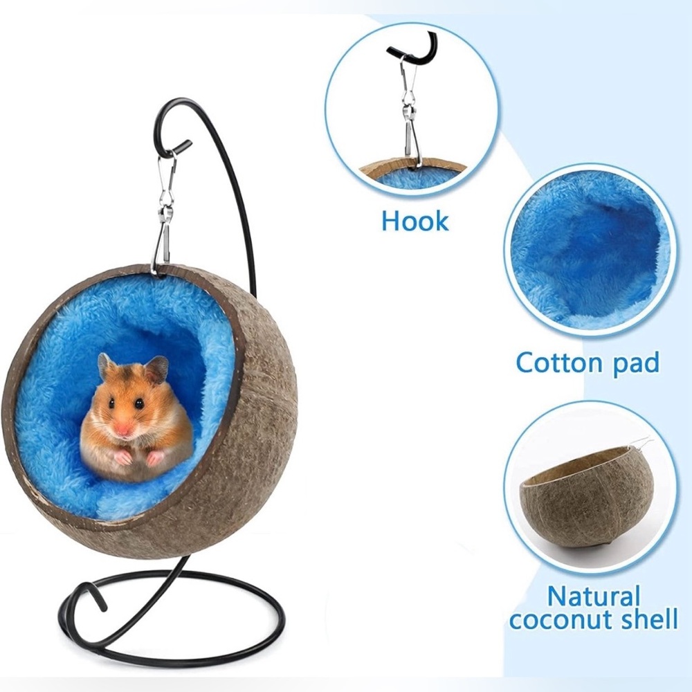 Coconut Husk Hamster Hideout, bed w/ removable Pad NEW